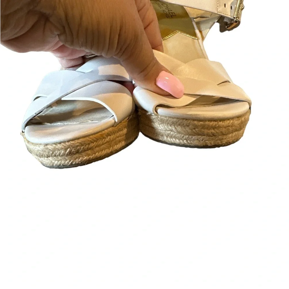 MICHAEL Michael Kors White Leather Espadrille Wedge Sandals